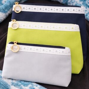 Estée Lauder Cosmetic Bags Set 3 Zip Pouches Black White Lime Travel Makeup